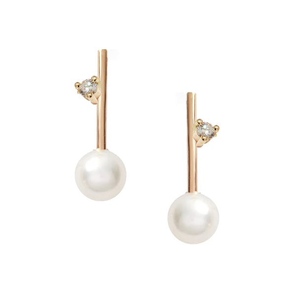 Diamond Pearl Bar Earrings