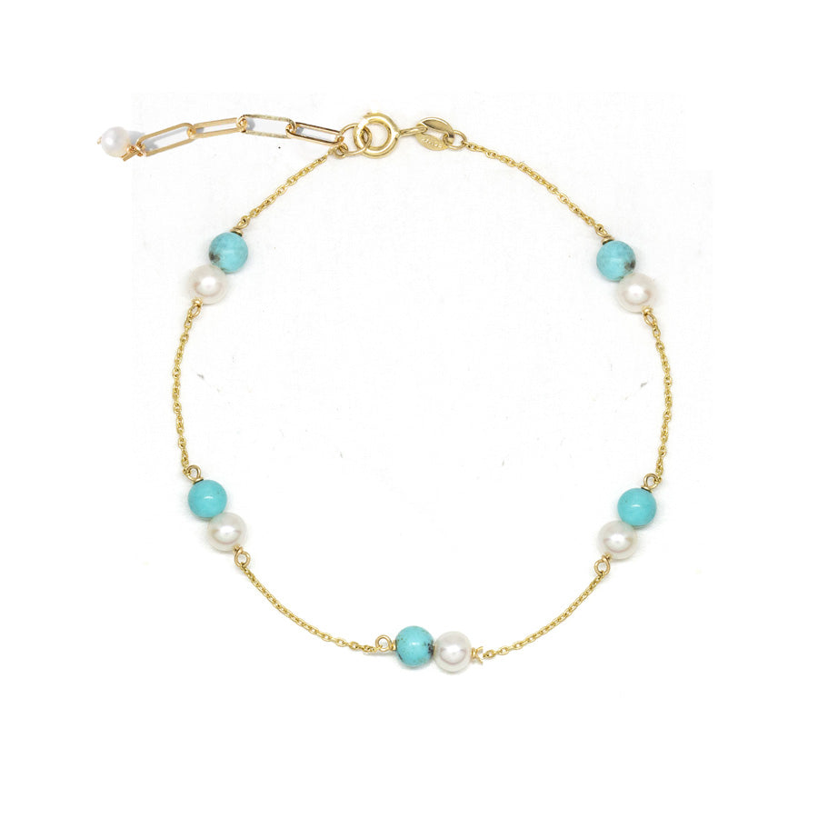 Baby Pearl Turquoise Spaced Anklet