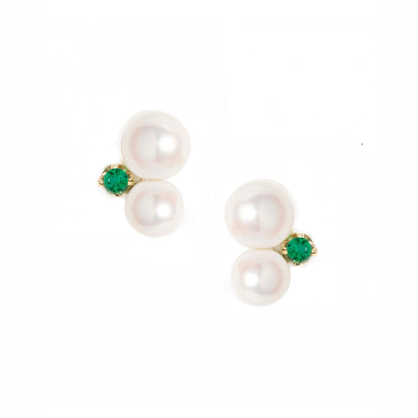 Double Pearl Emerald Stud Earrings