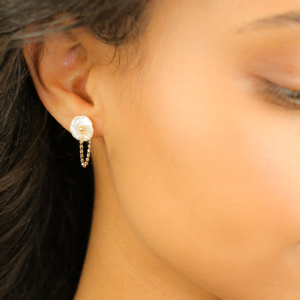 Freshwater Pearl Chain Stud Earrings