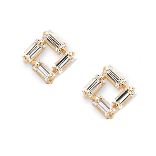 Square Baguette White Sapphire Earrings