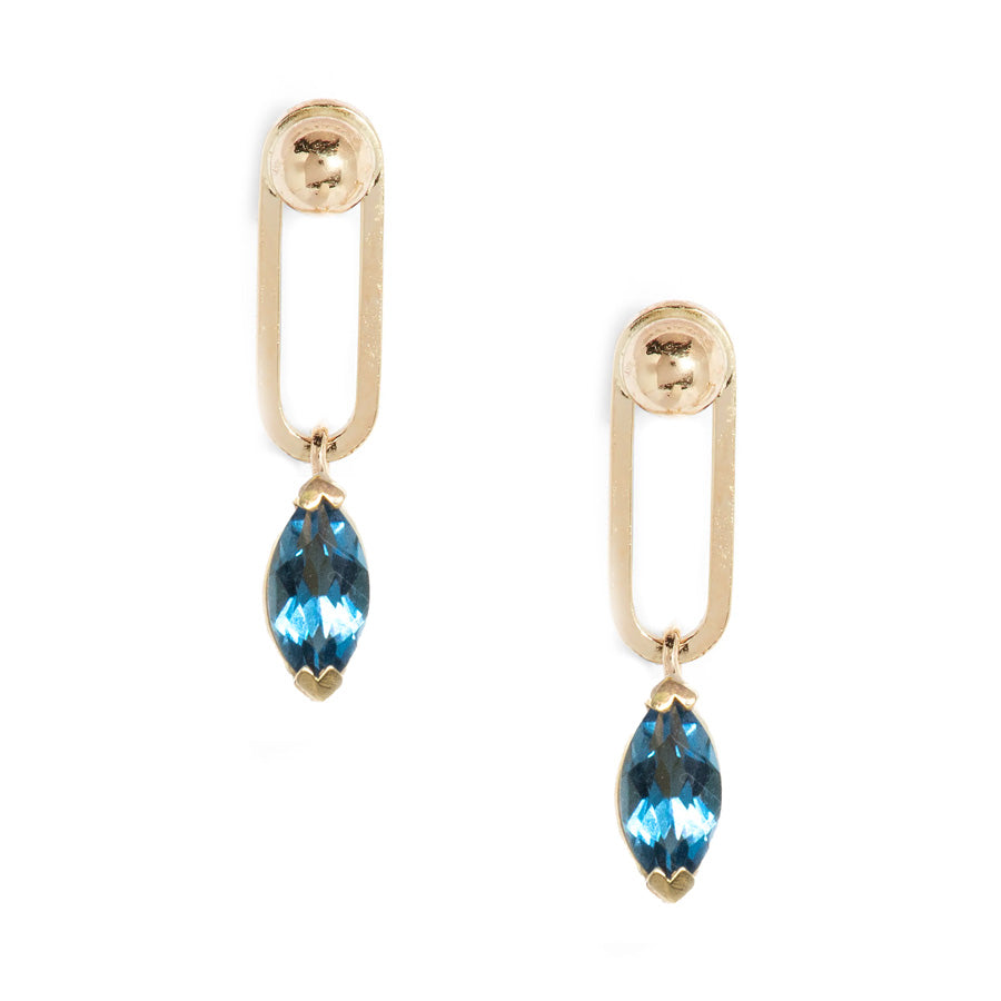 Gold Dot Link Marquise Topaz Earrings