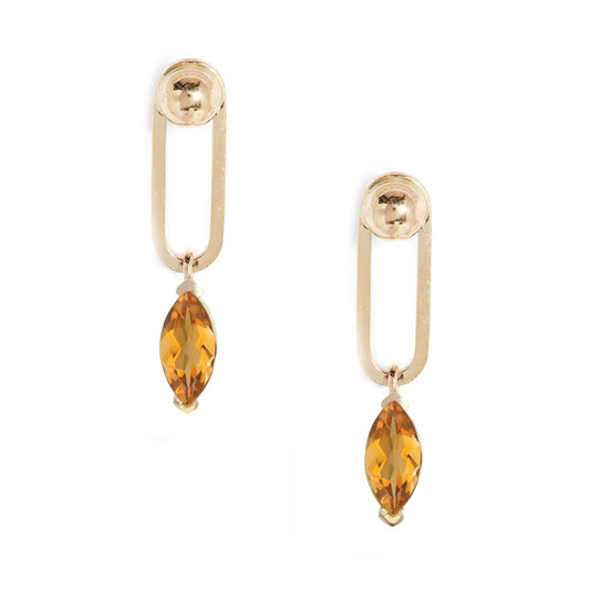 Gold Dot Link Marquise Topaz Earrings