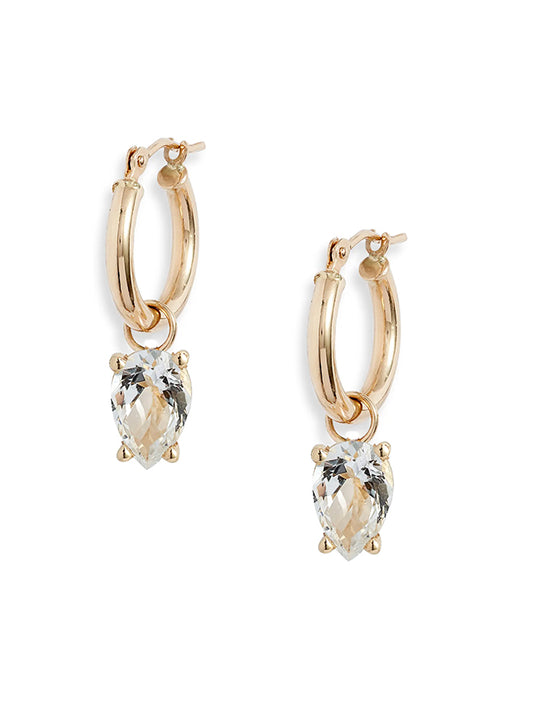 Gold Hoop Removable White Topaz Dangles