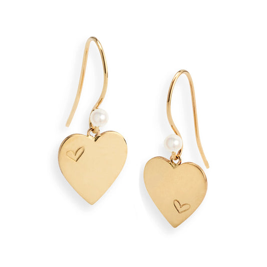 Brushed Heart Pearl Earrings