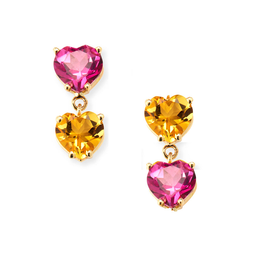 Duo Faceted Heart Gem Earrings