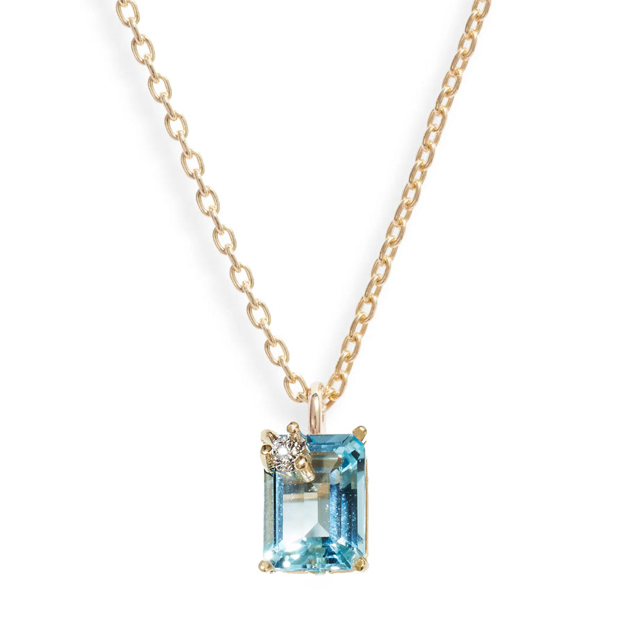 Emerald-Cut Blue Topaz Pendant Necklace with Diamond