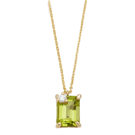 Emerald-Cut Peridot Pendant Necklace with Diamond