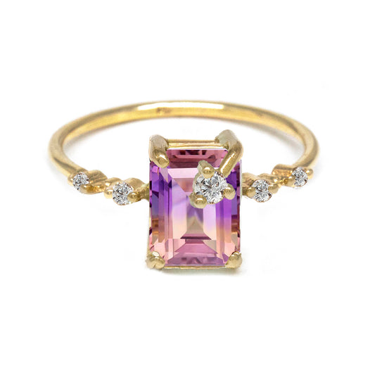 Emerald Cut Ametrine Diamond Ring