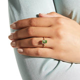 Emerald Cut Peridot Diamond Ring