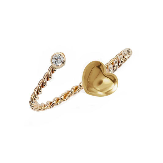 Open Twist Gold Heart Diamond Ring