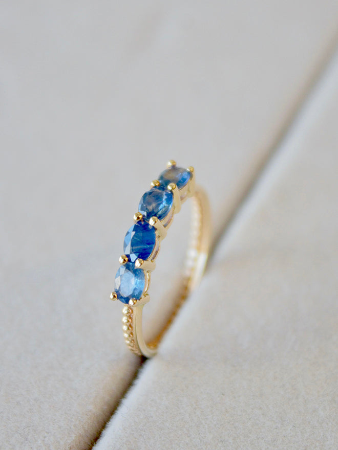 Blue Sapphire Duo Bead Ring