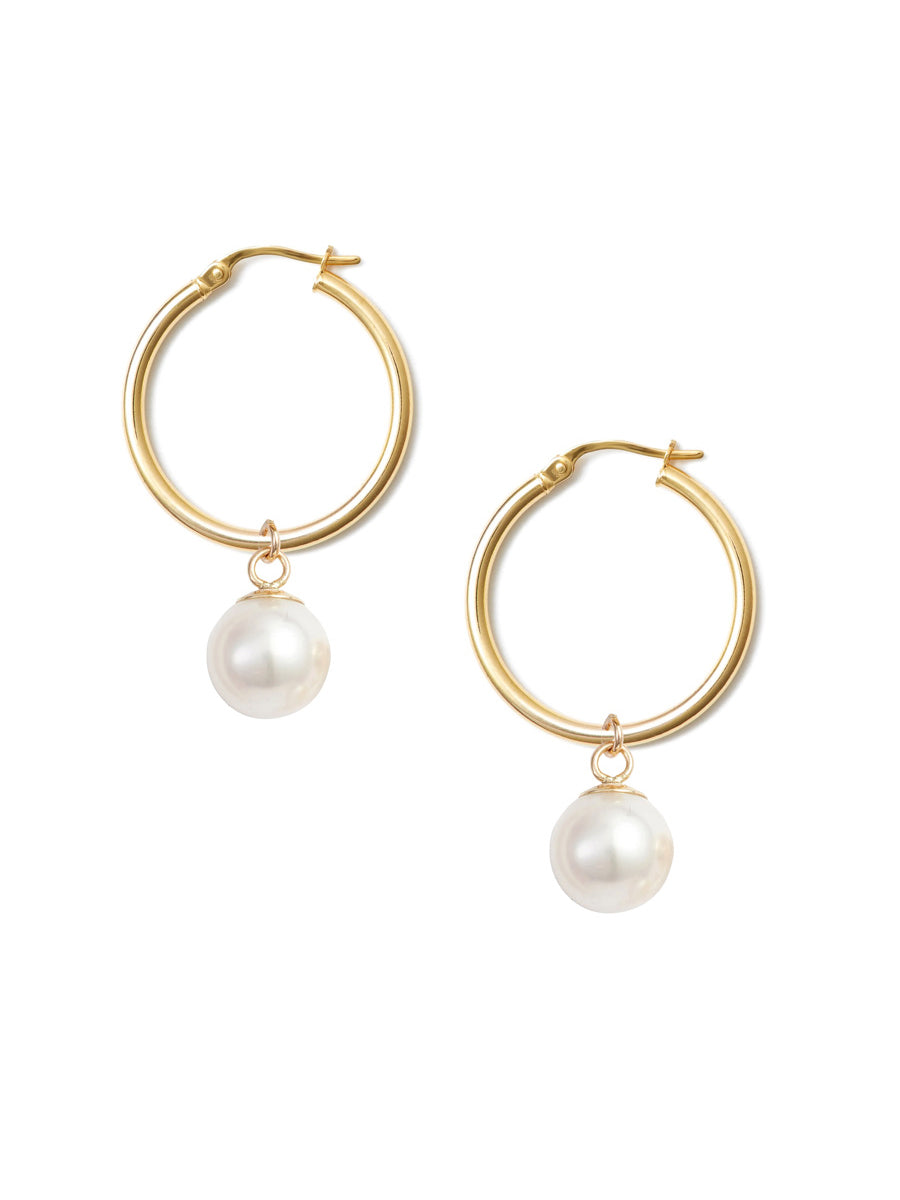 Medium Gold Hoop Pearl Earrings