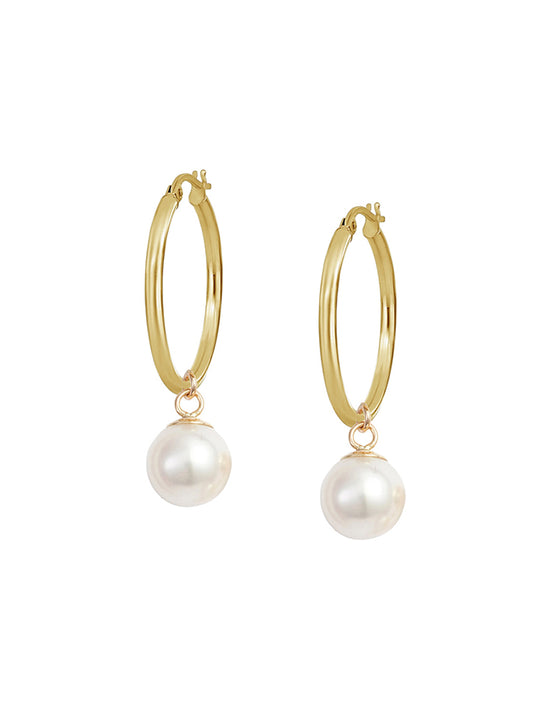 Medium Gold Hoop Pearl Earrings