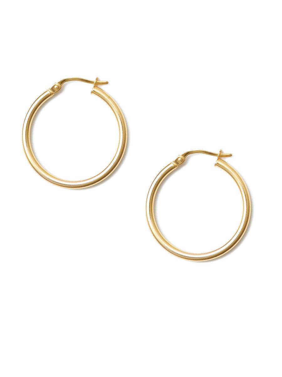 Medium Gold Hoop Pearl Earrings