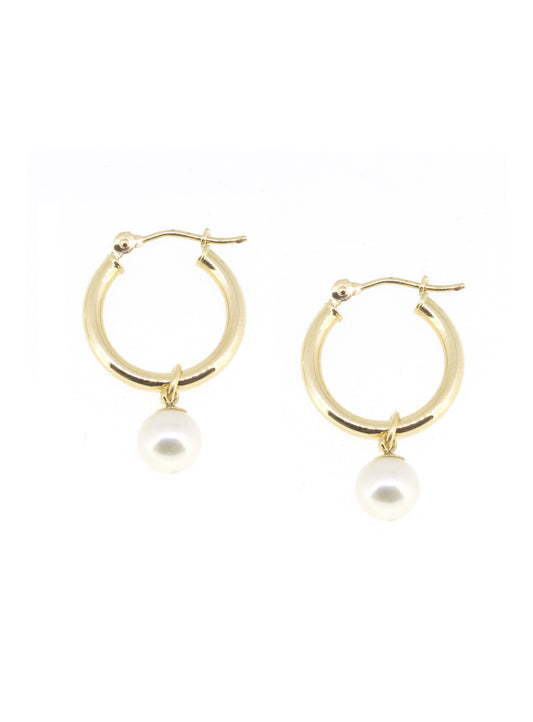 Small Gold Hoop Pearl Earrings