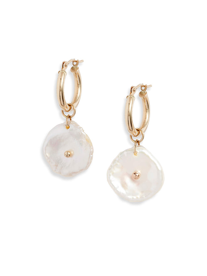 Gold Hoop Petal Pearl Dangle Earrings