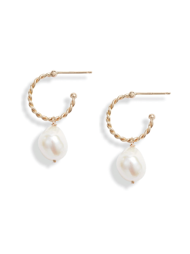 Baroque Pearl Twisted Hoop Earrings