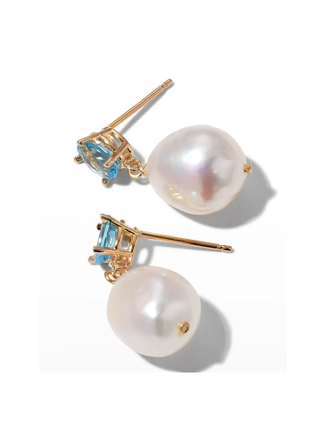 Oval Gem Baroque Pearl Earrings