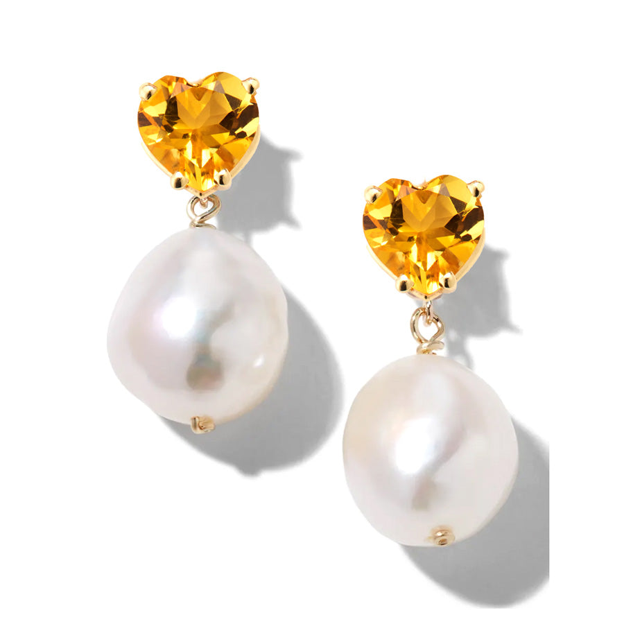 Gem Heart Oval Pearl Earrings