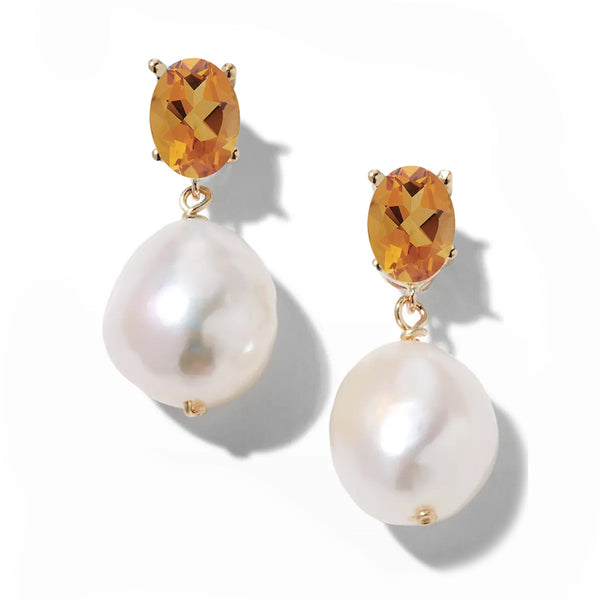 Oval Gem Baroque Pearl Earrings