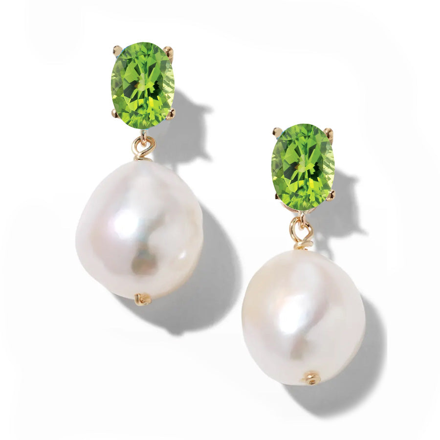 Oval Gem Baroque Pearl Earrings