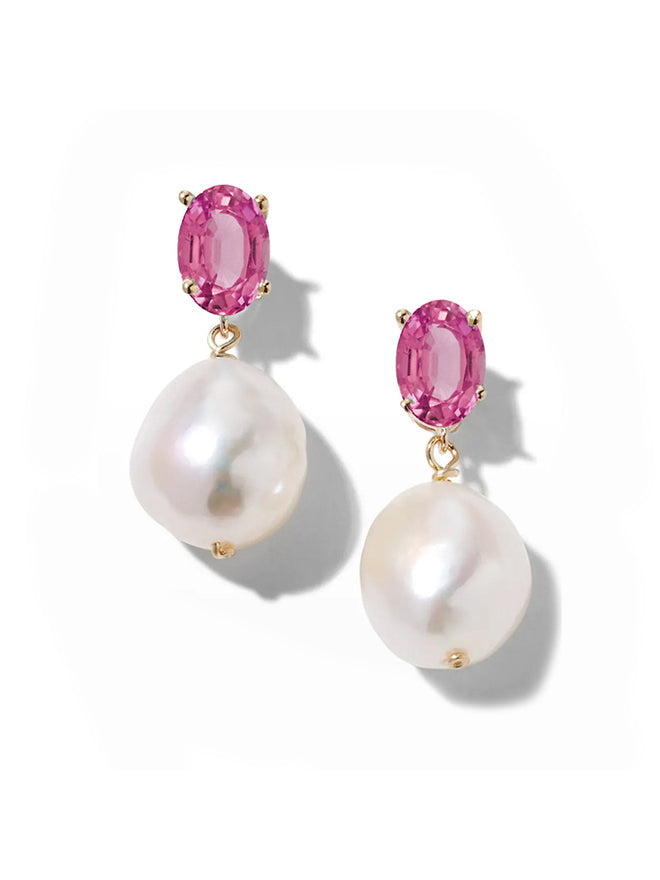 Oval Gem Baroque Pearl Earrings