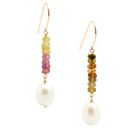 Tourmaline Oval Pearl Dangle Earrings