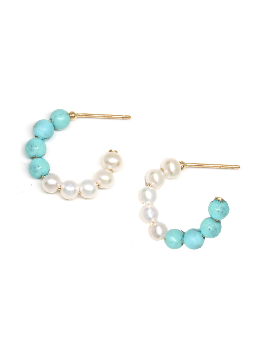 Small Pearl Turquoise Hoop Earrings