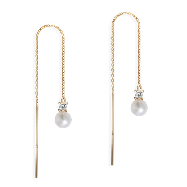 Petite Pearl Diamond Threader Earrings