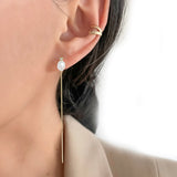 Petite Oval Pearl Diamond Threader Earrings