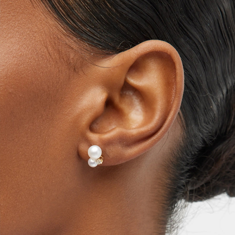 Double Pearl Gemstone Stud Earrings