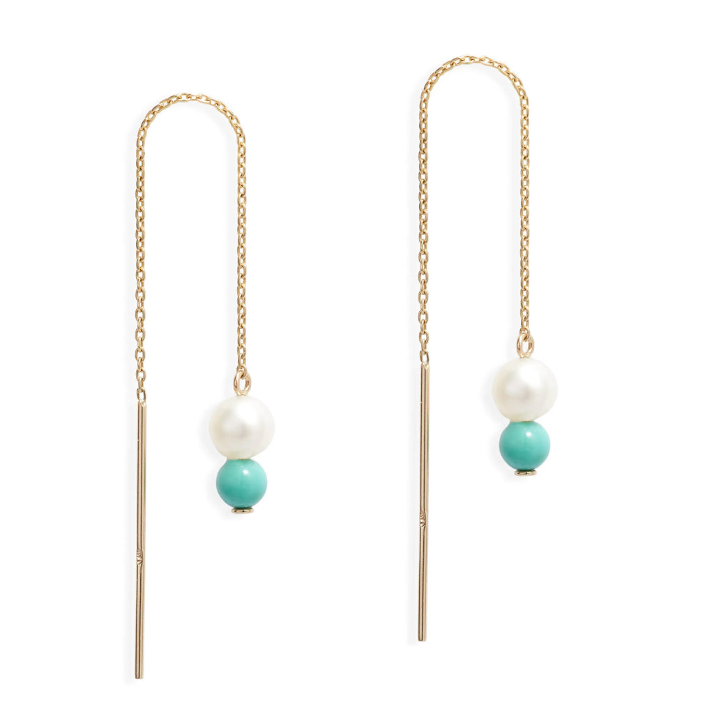 Petite Pearl Turquoise Threader Earrings
