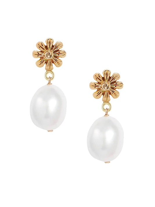 Gold Daisy Pearl Earrings