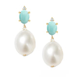 Oval Gem Diamond Pearl Earrings