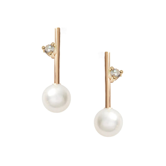 Diamond Pearl Bar Earrings