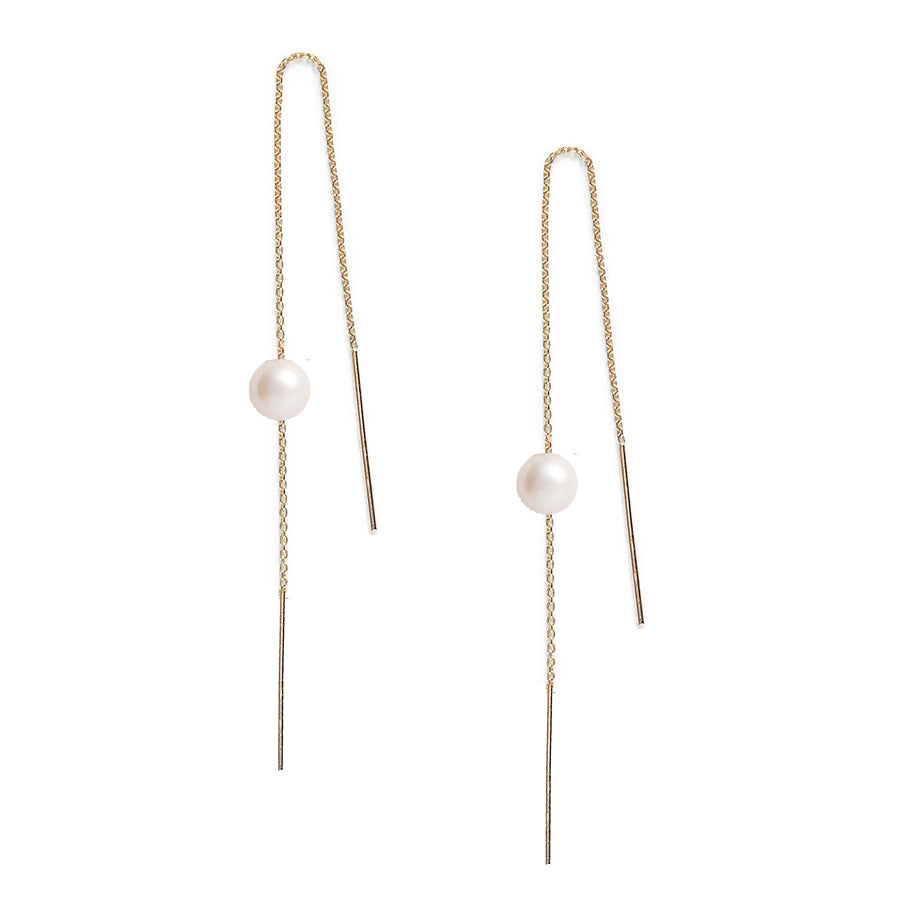 Long Pearl Drop Threader Earrings