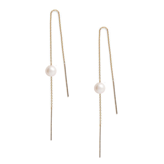 Long Pearl Drop Threader Earrings