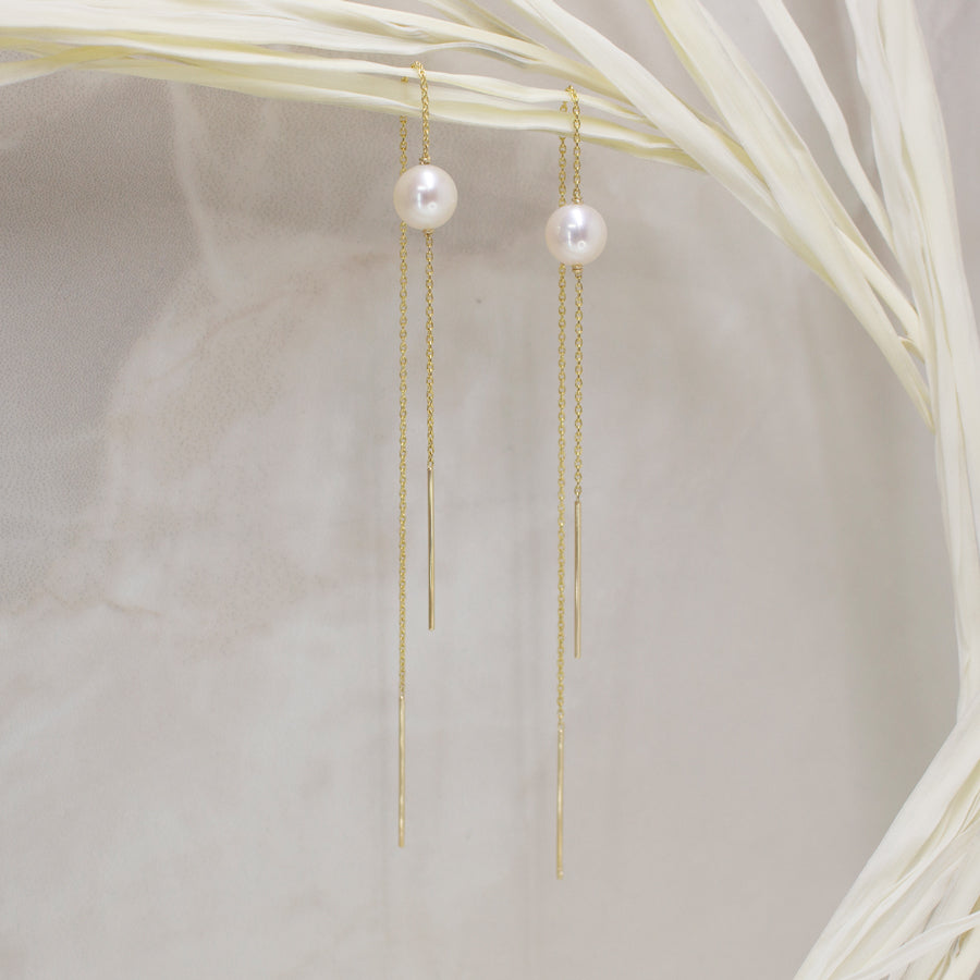 Long Pearl Drop Threader Earrings