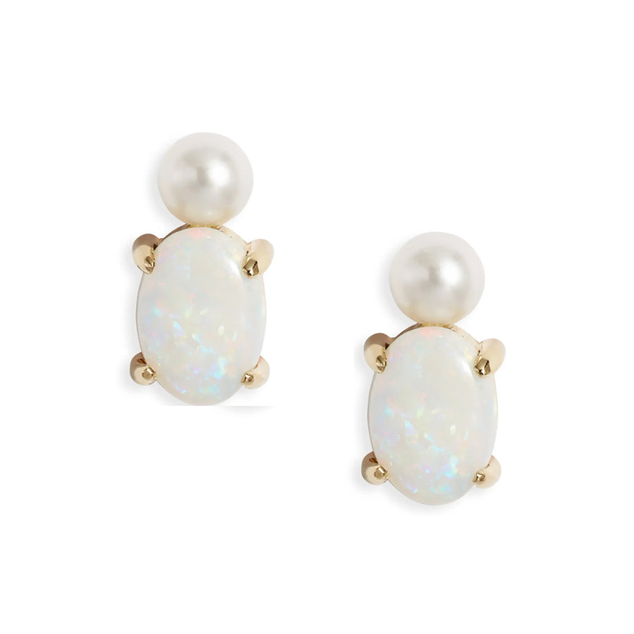 Oval Gem Baby Pearl Stud Earrings