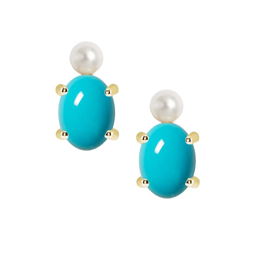 Oval Gem Baby Pearl Stud Earrings