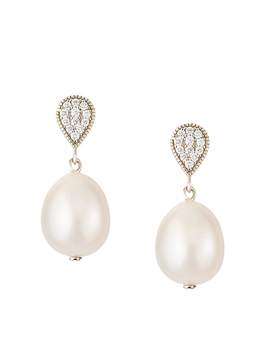 Pave Diamond Pearl Earrings