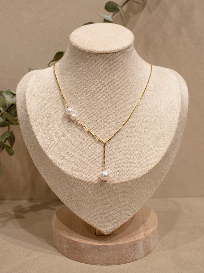 Box Chain Pearl Dangle Necklace