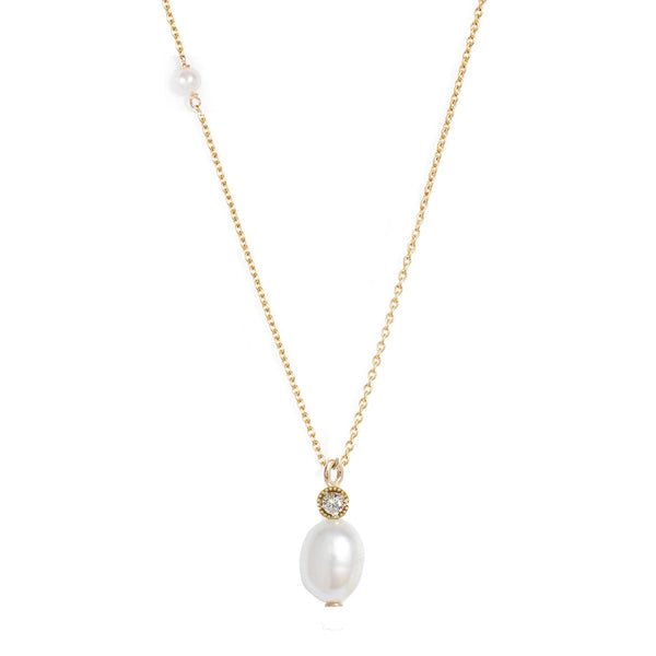 Petite Oval Pearl Diamond Necklace