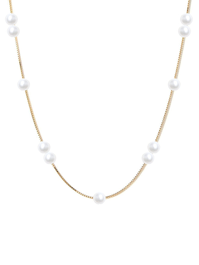 Spaced Pearl Box Chain Necklace