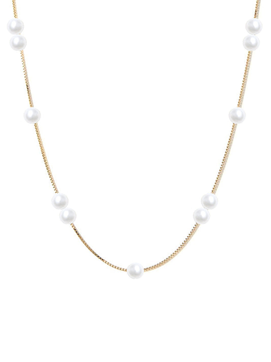 Spaced Pearl Box Chain Necklace