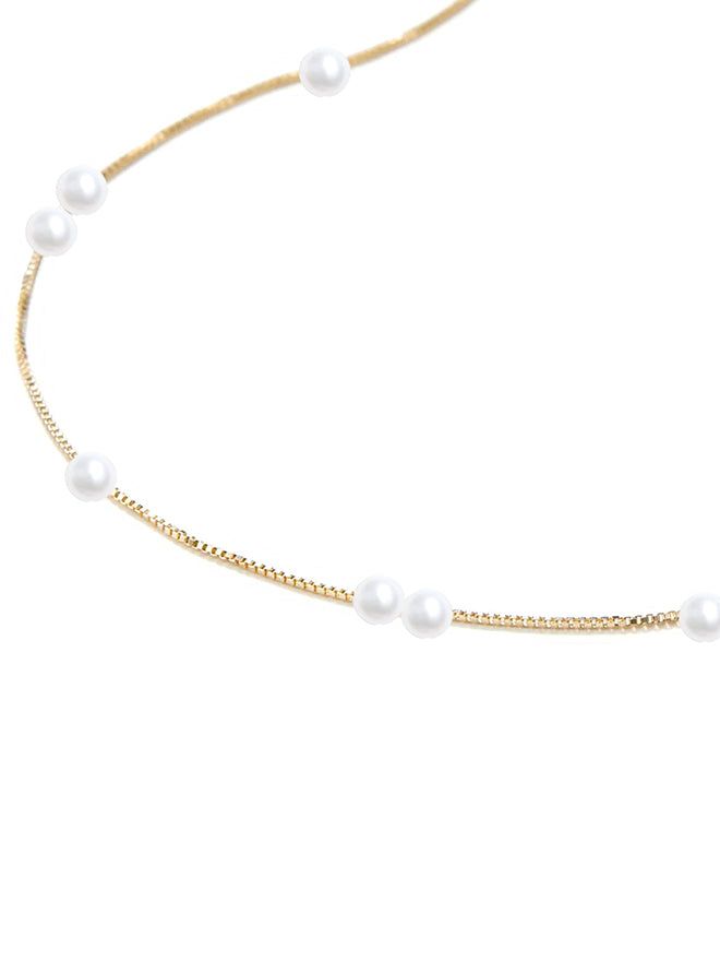 Spaced Pearl Box Chain Necklace