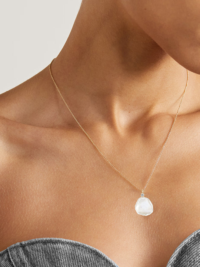 Diamond Petal Pearl Pendant Necklace