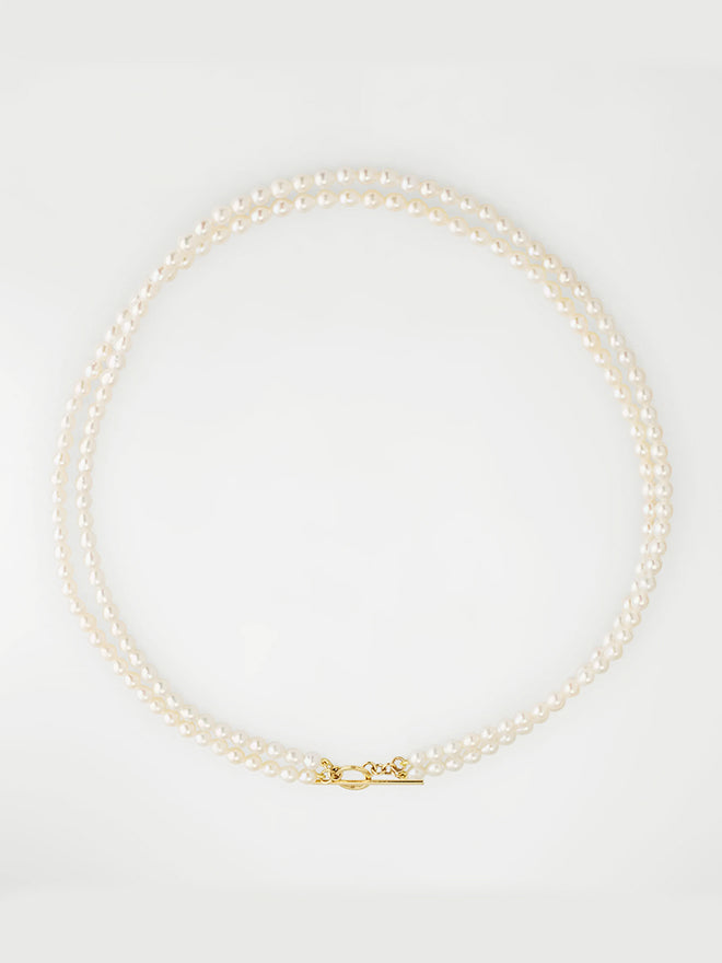 Double Pearl Strand Toggle Necklace