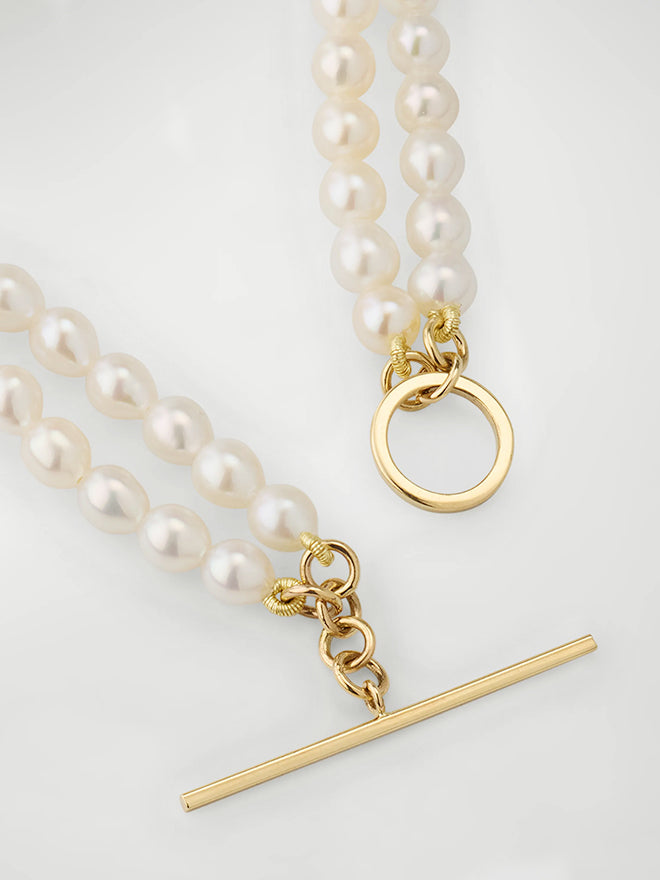 Double Pearl Strand Toggle Necklace